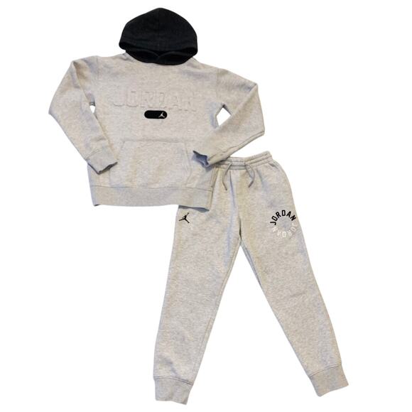 Jordans Boys Jogger Set Gray Black Fleece Pants Small Hoodie Medium Sporty Gym - Picture 2 of 16